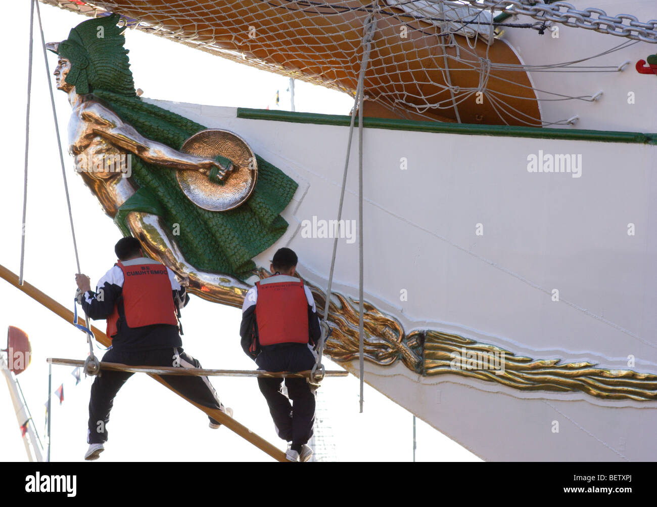 Aushängeschild des Segelschiffes Cuauhtémoc Stockfoto