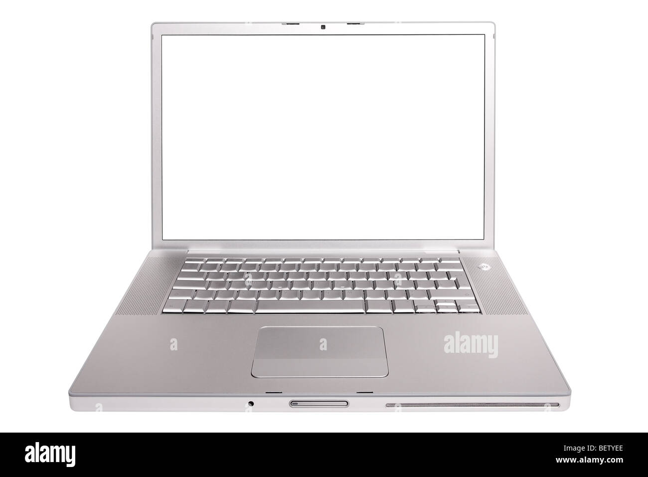 Apple MacBook Pro 15-Zoll-Notebook mit leeren Bildschirm isoliert auf weißem Hintergrund. Stockfoto