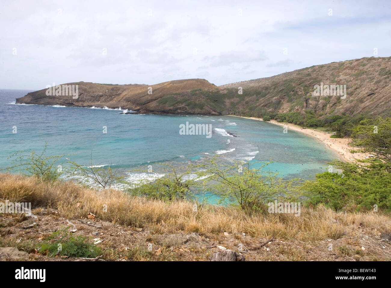 Ansicht der Hanauma Bay, Natur bewahren, öffentlichen Park, Insel Oahu, Hawaii Stockfoto