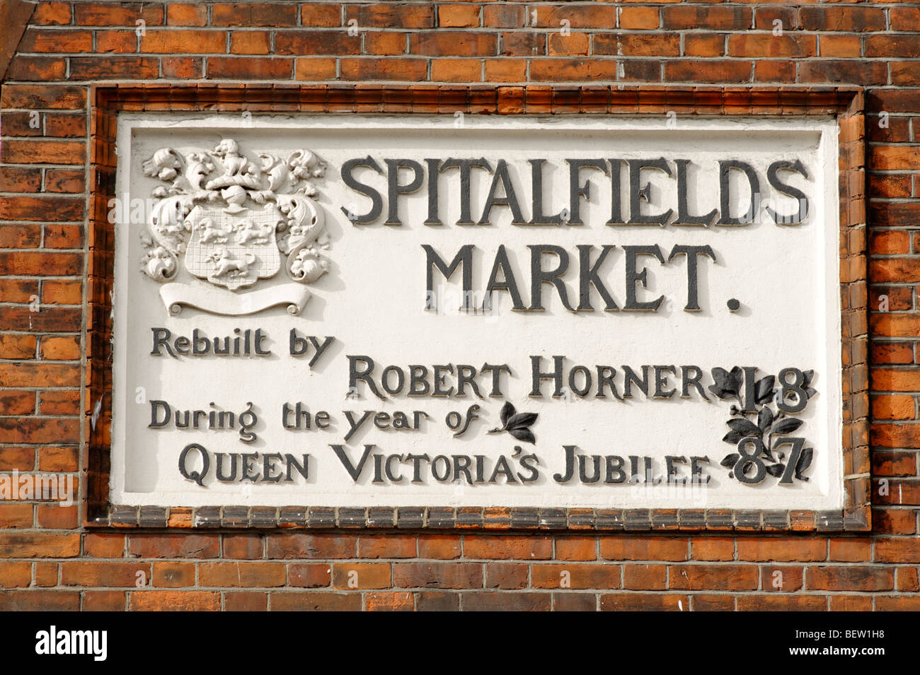 Schild an Old Spitalfields Market auf Commercial Street. London. Großbritannien. UK Stockfoto