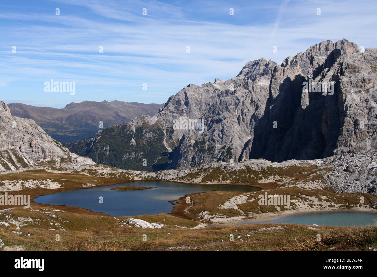 Seen in der Nähe von Rifugio Locatelli in den Sextner Dolomiten, Nord-Italien Stockfoto
