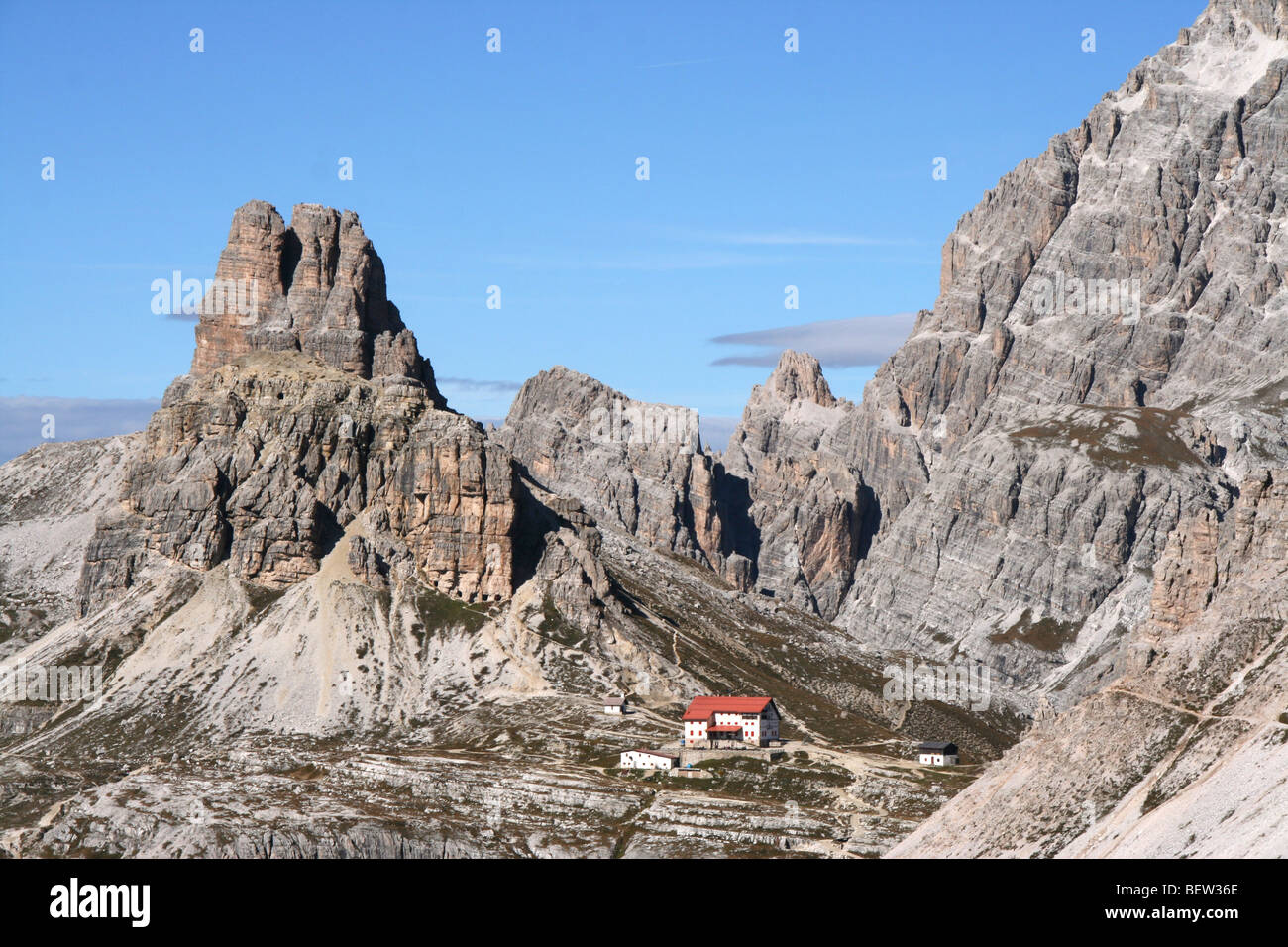 Rifugio Locatelli in den Sextner Dolomiten, Nord-Italien Stockfoto