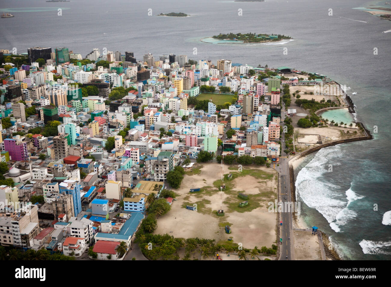 Luftaufnahme der Malediven Capitol männlich, Nord Male Atoll, Malediven Stockfoto