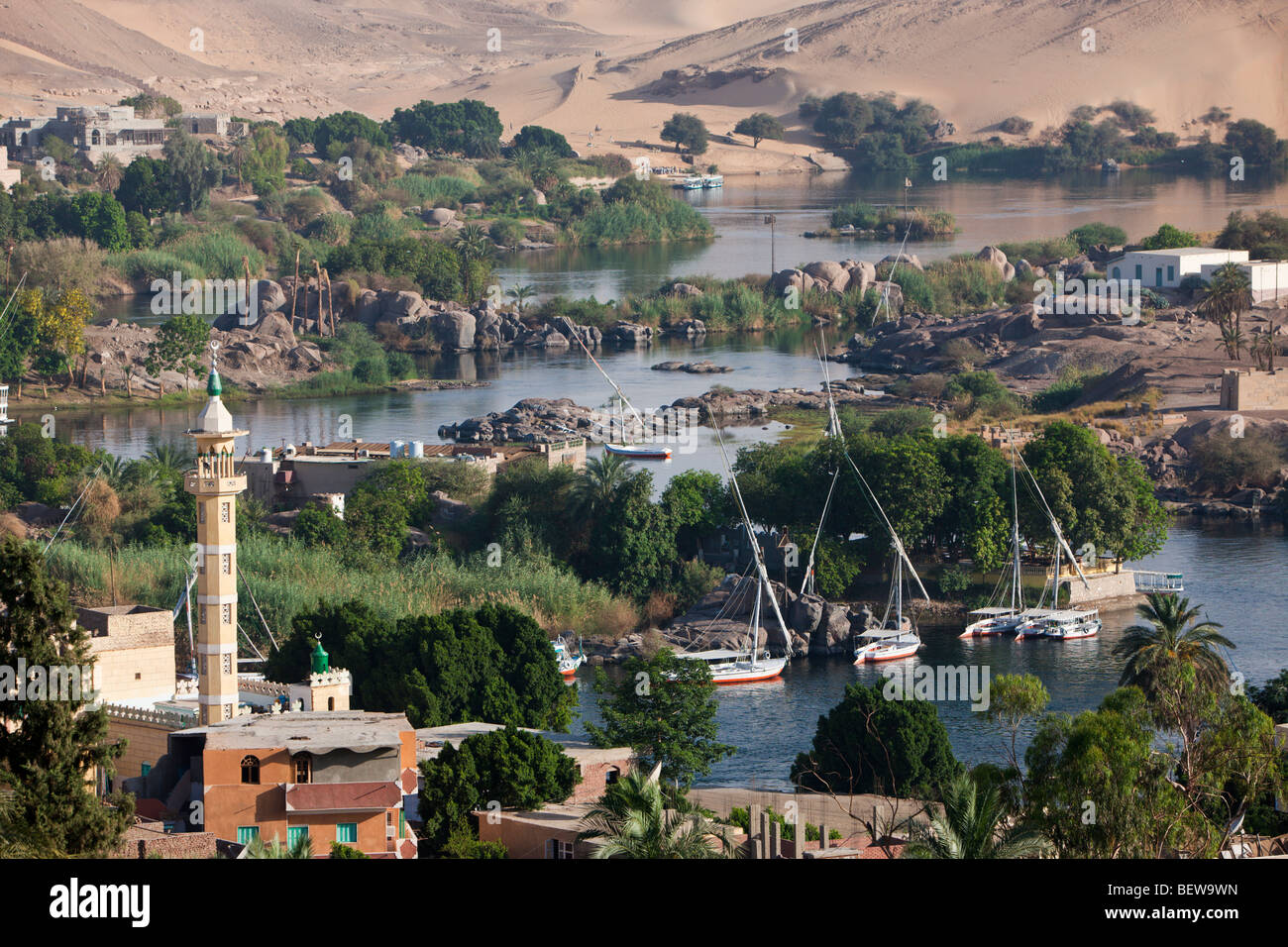 Blick auf den Nil Landschaft von Aswan, Assuan, Ägypten Stockfoto