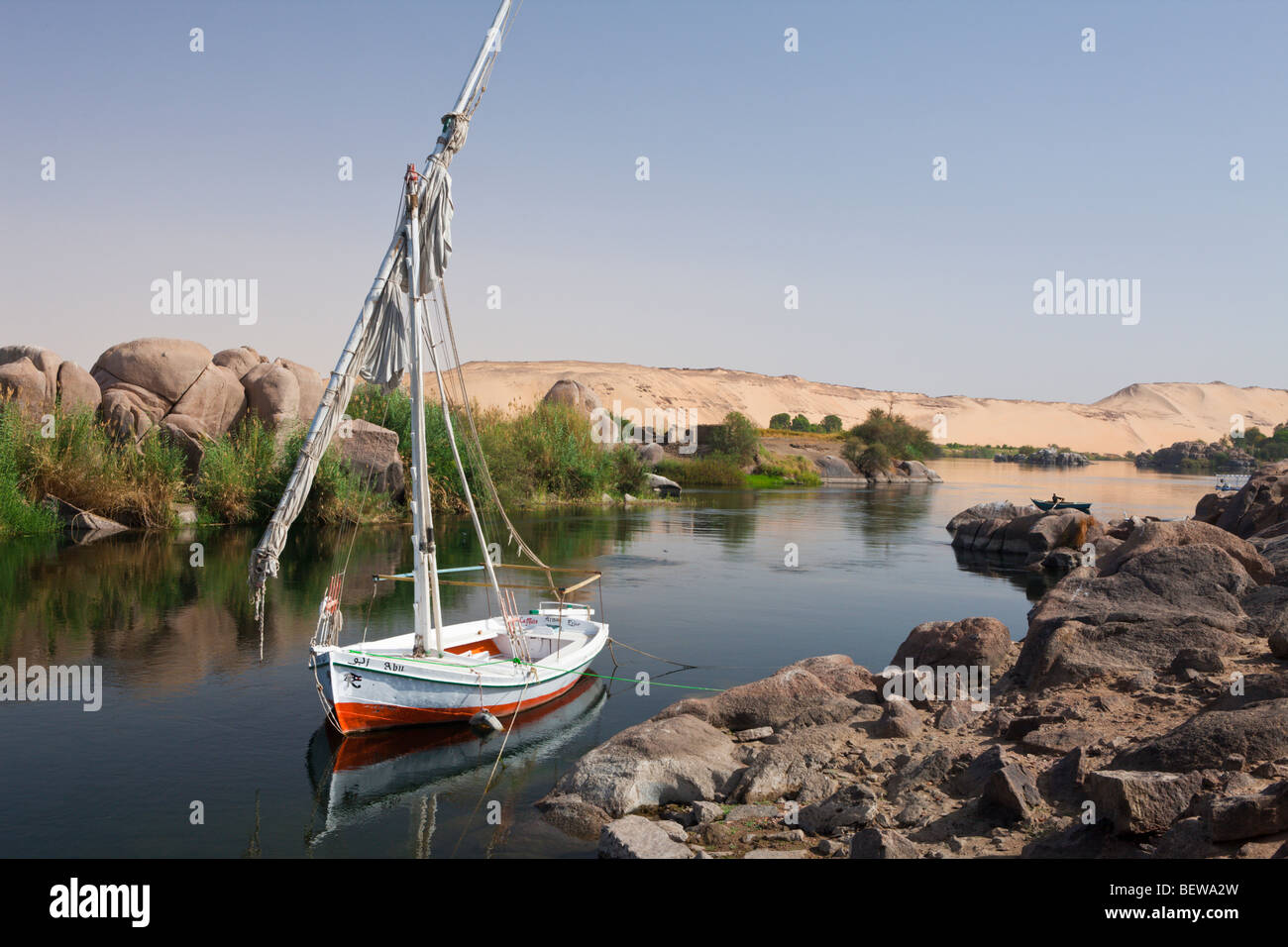 Feluke auf dem Nil, Assuan, Ägypten Stockfoto