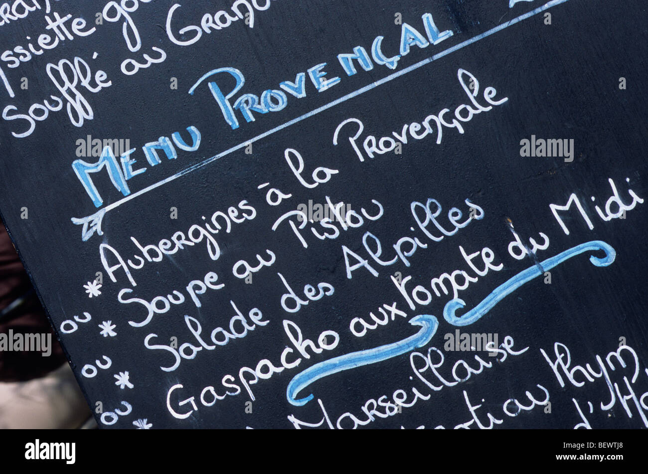 Speisekarte, Menü Provence, Avignon, Provence, Frankreich Stockfoto