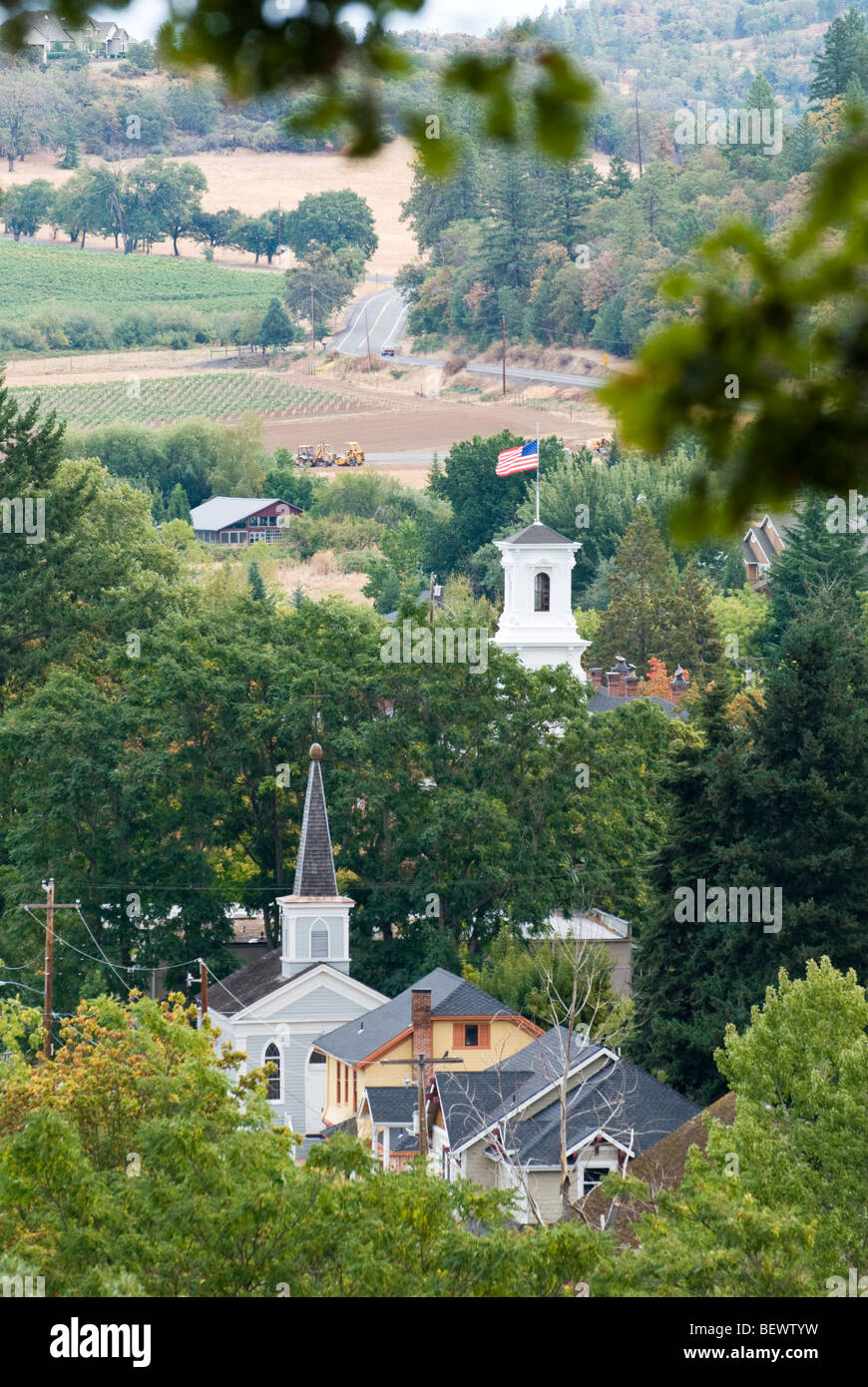 Die Aussicht auf die Innenstadt historische Jacksonville, Oregon. Stockfoto