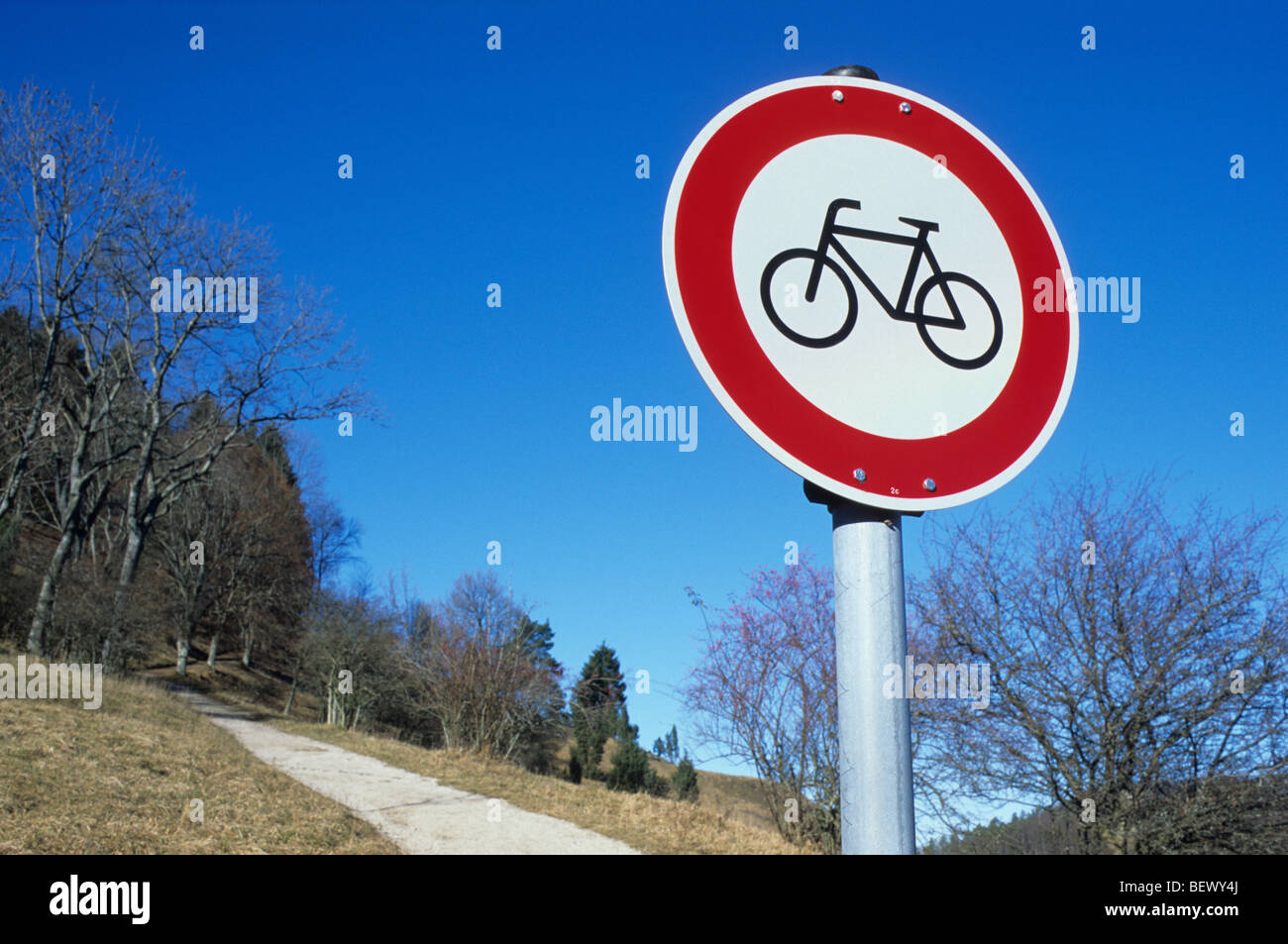 Fahrrad-Verbot, Verbotsschild, Schwäbische Alb, Baden-Württemberg, Deutschland Stockfoto