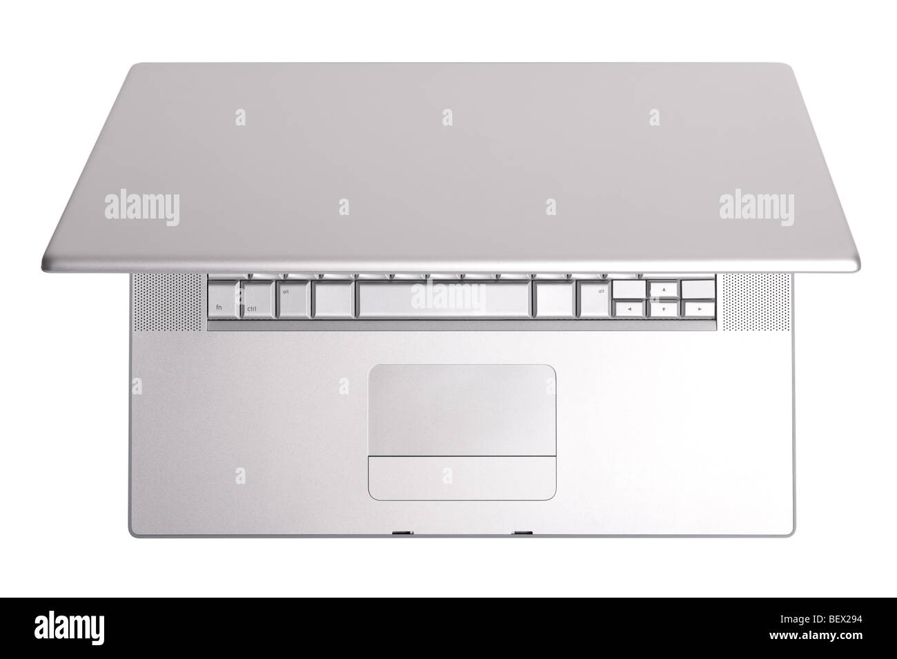 Hi-Tech Aluminium Laptop Draufsicht auf weiß. Stockfoto