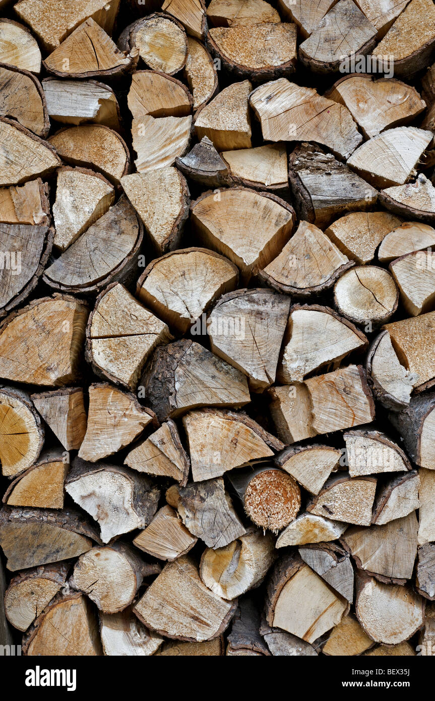Gestapeltes Brennholz protokolliert Stockfoto