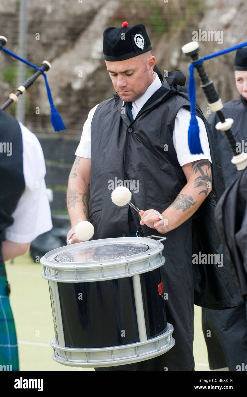 Pipe Band Drummer bei Galloway sammeln Stockfoto