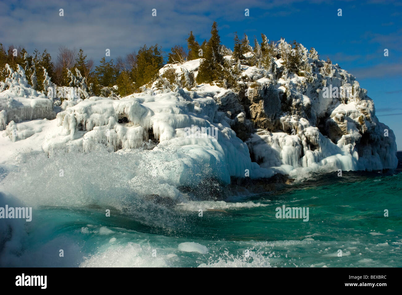 Winterlandschaft Tobermory Ontario Kanada Stockfoto