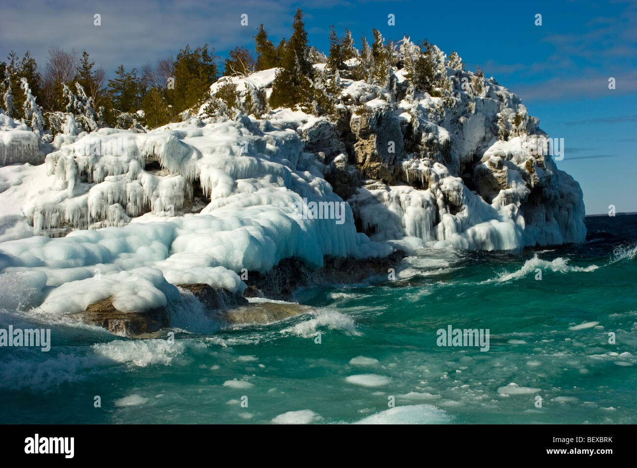 Winterlandschaft Tobermory Ontario Kanada Stockfoto