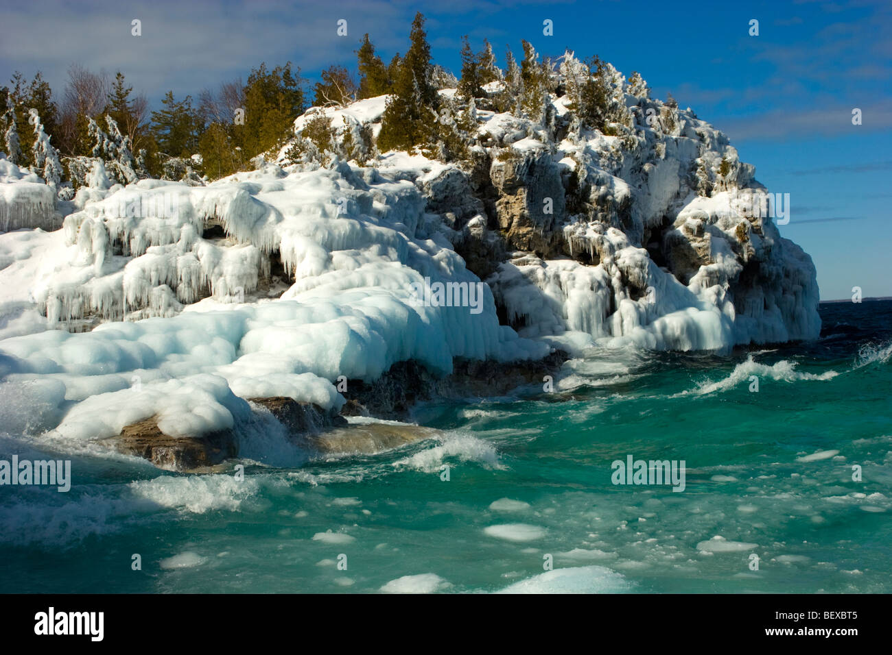 Winterlandschaft Tobermory Ontario Kanada Stockfoto
