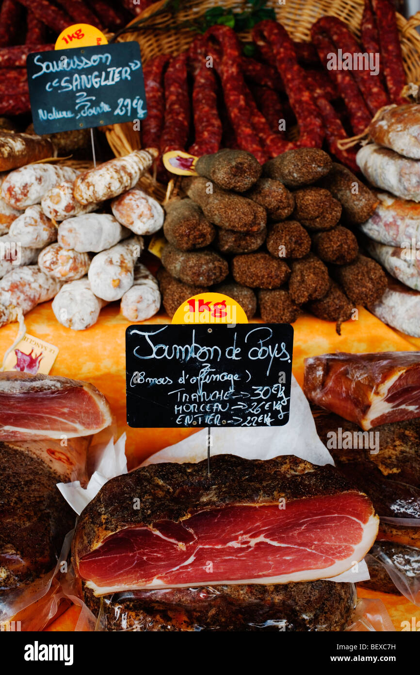 Sarlat Markt, Dordogne, Südwest-Frankreich, Europa Stockfoto