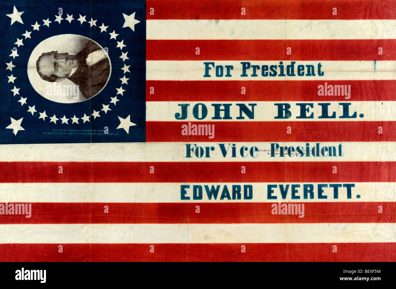 Banner der Kampagne für John Bell in USA Präsidentschaftswahl 1860 Stockfoto