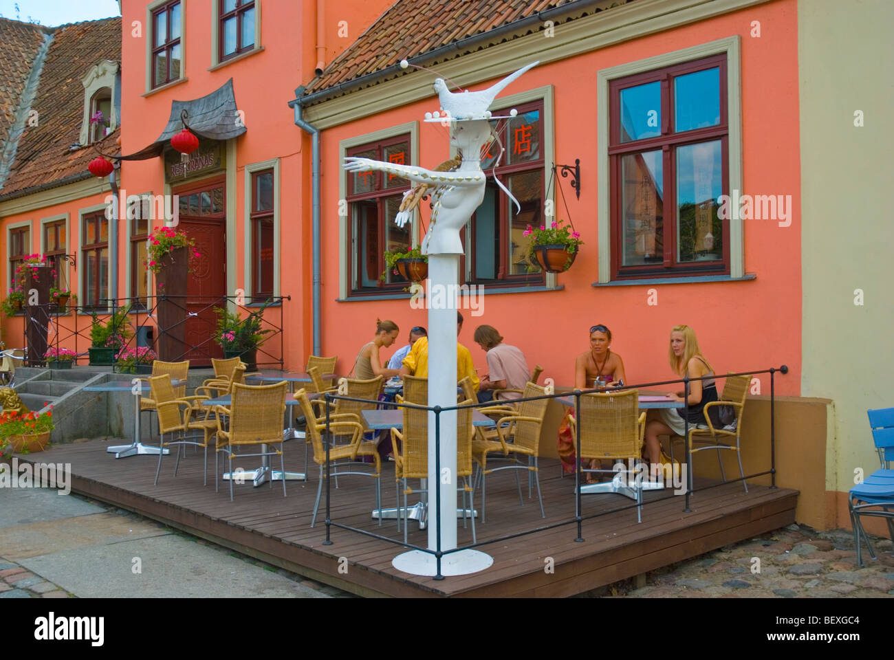 Restaurant Terrasse Altstadt Klaipeda Litauen Europa Stockfotografie