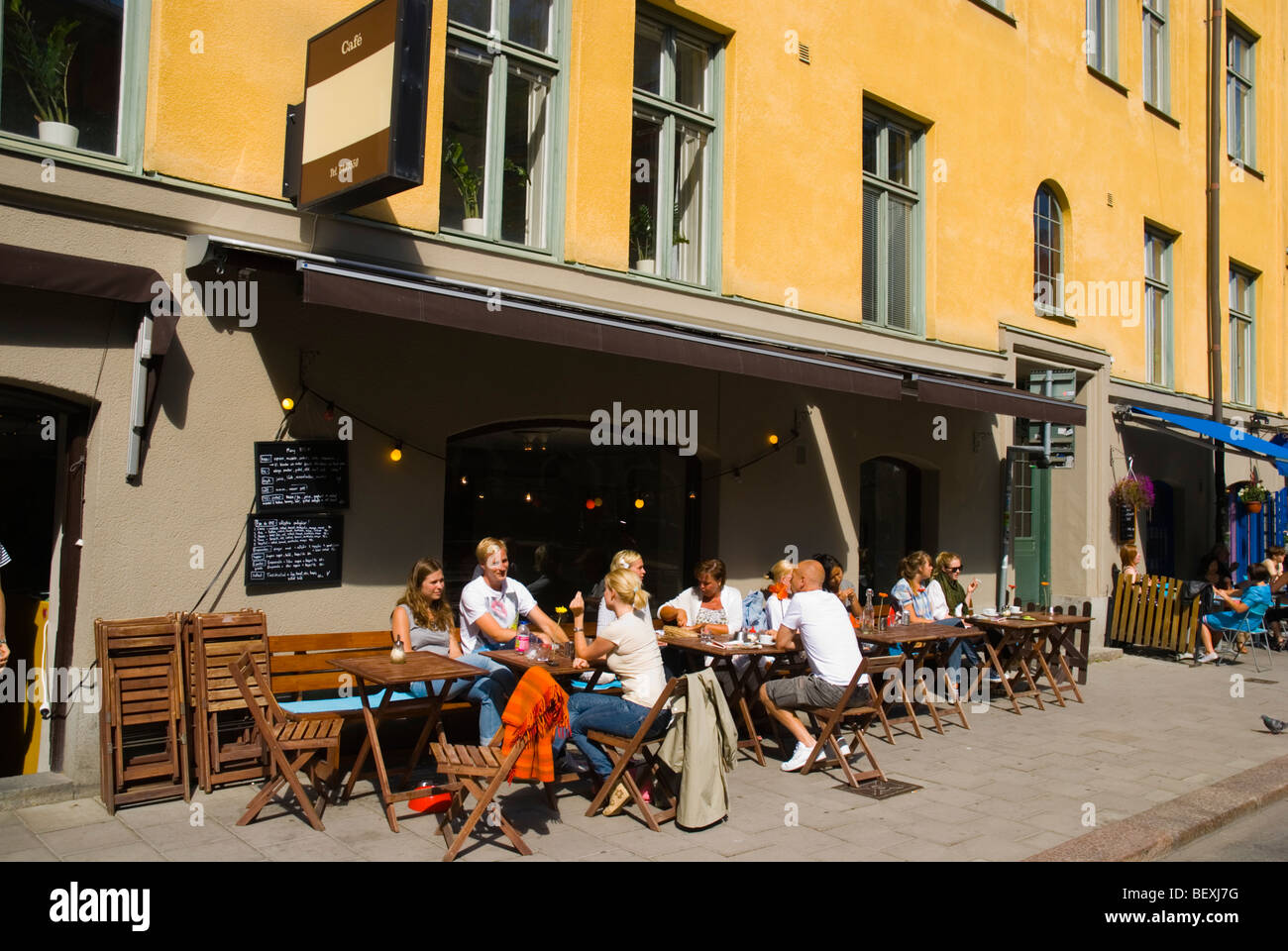 Restaurant-Terrasse Södermalm Bezirk Stockholm Schweden Europa Stockfoto
