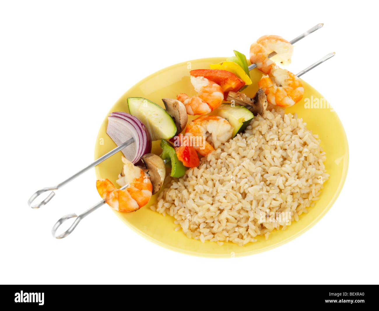 Garnelen und Gemüse Kebab Stockfoto