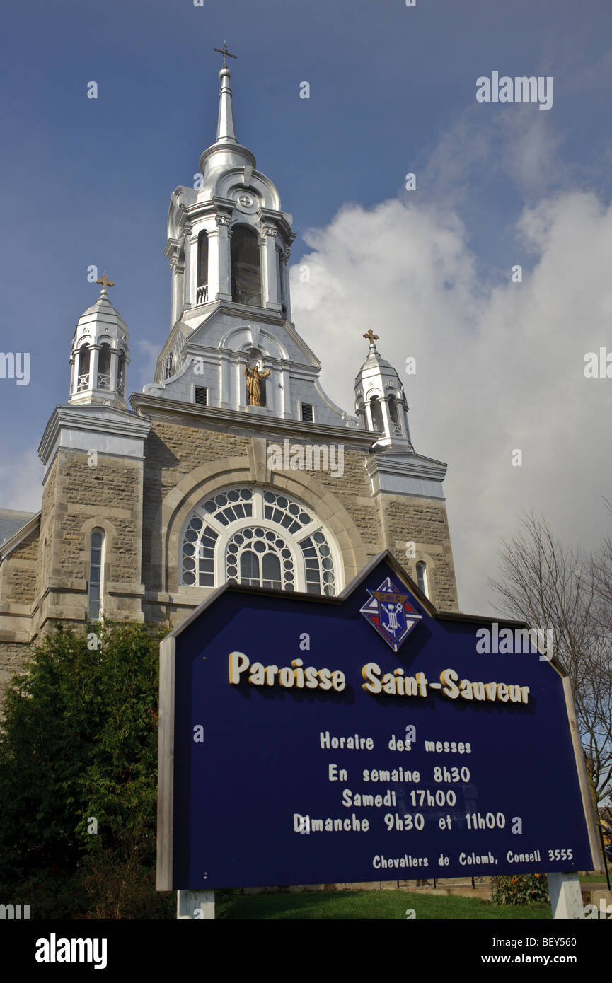 Die katholische Kirche in Saint Sauveur, Quebec, Kanada Stockfoto