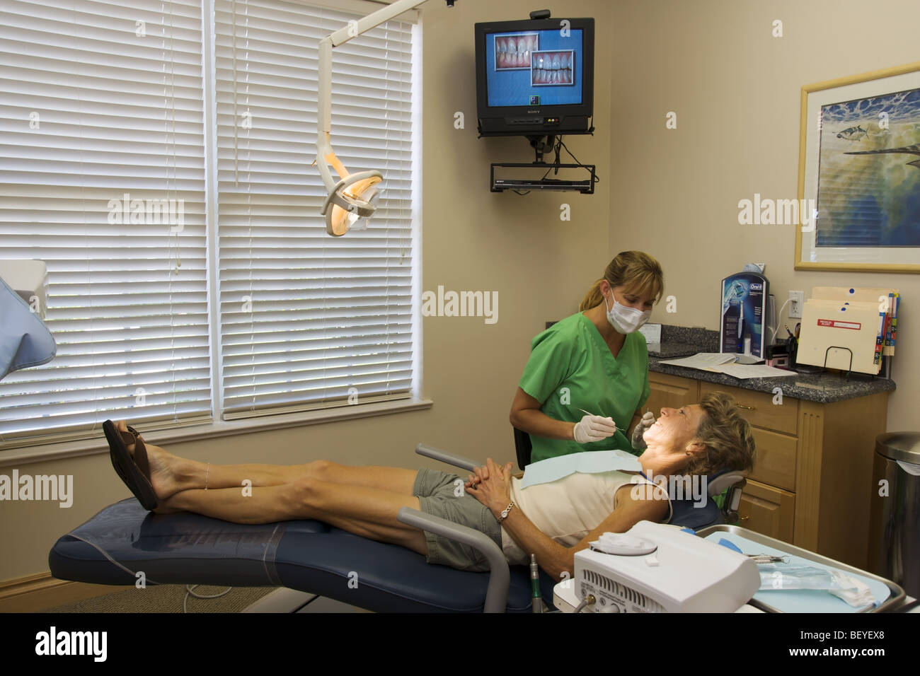 Zahnarzt und Patient, dass zahnärztliche Untersuchung, Miami Stockfoto
