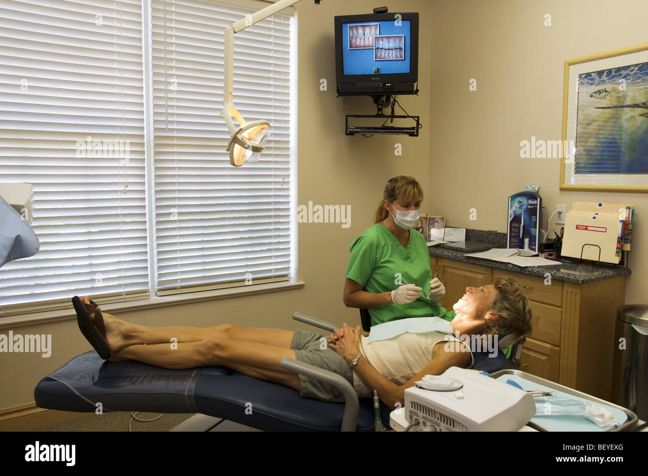 Zahnarzt und Patient, dass zahnärztliche Untersuchung, Miami Stockfoto