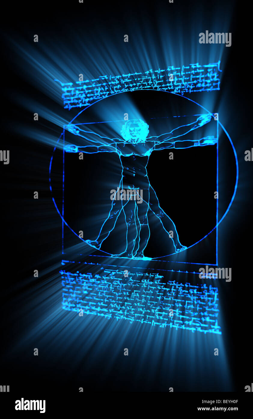 Vitruvian Man in neon Stockfoto