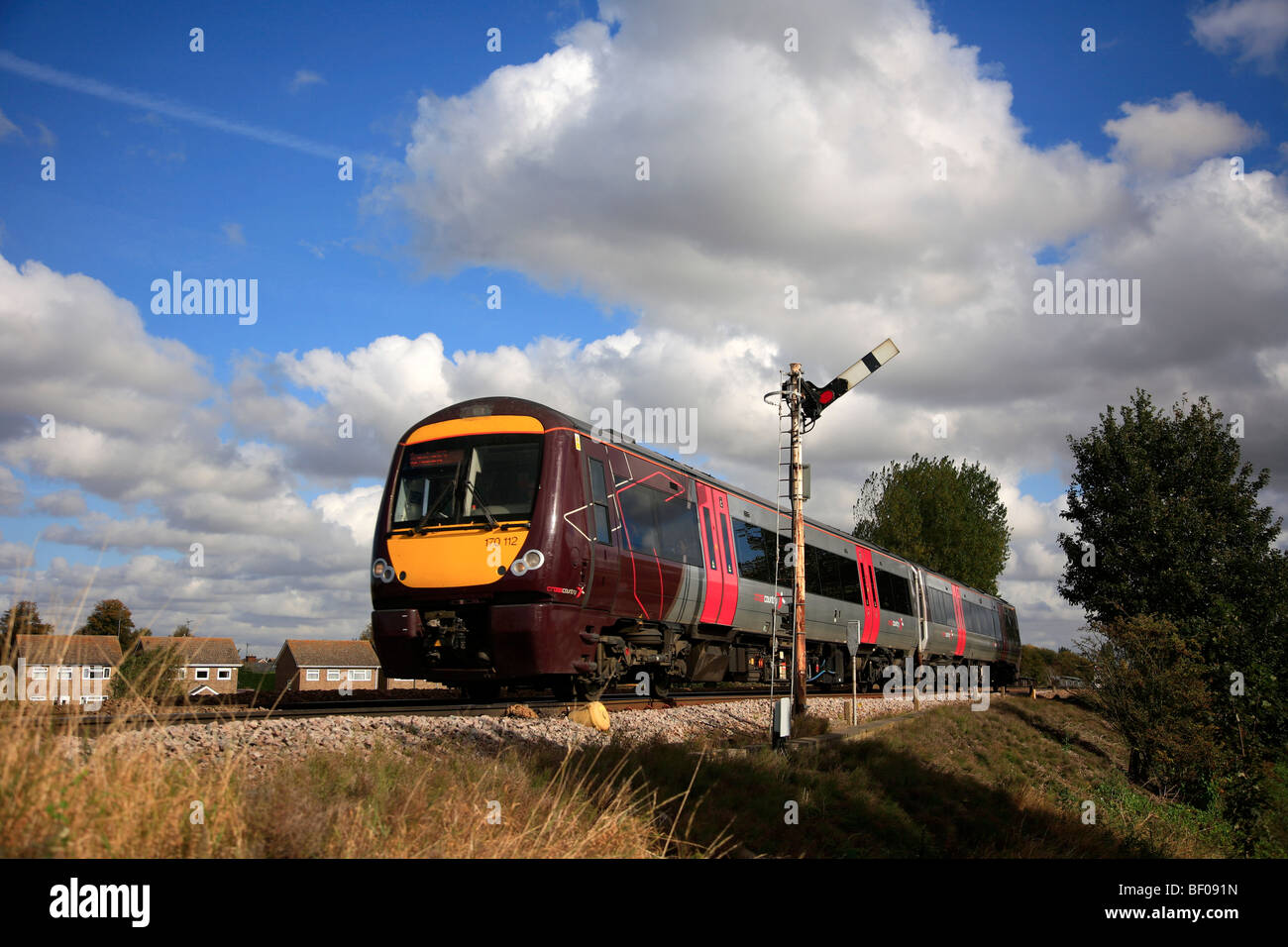 C2C 170112 Klasse High Speed Turbostar Diesel Zug Einheit East Anglian ländlichen line Railway Peterborough Cambridgeshire England Stockfoto