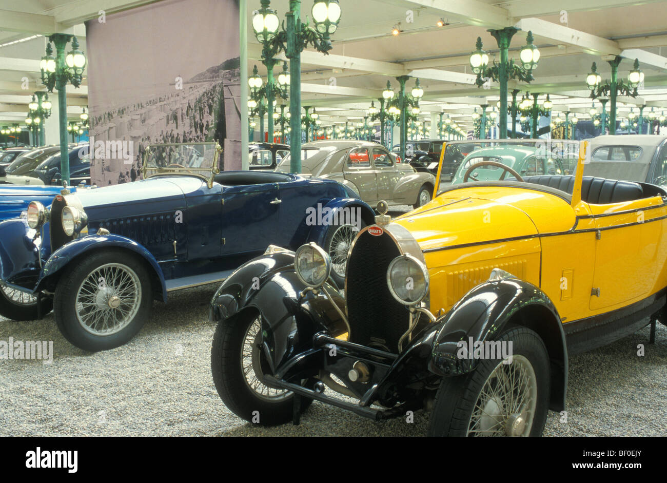 Mehrere Bugatti, Musée National de L'Automobile, Mulhouse, Elsass, Frankreich Stockfoto