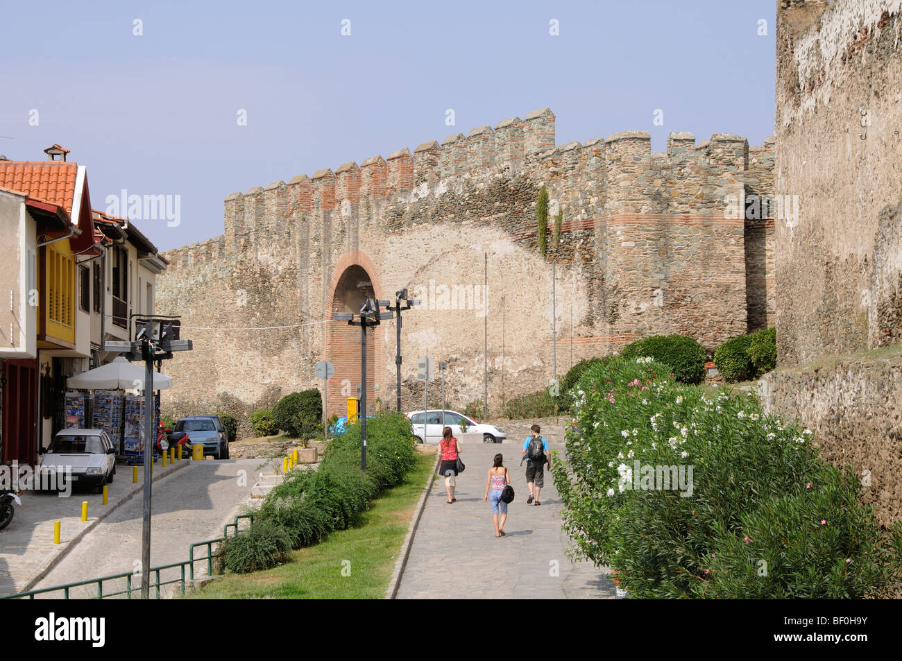 Thessaloniki Oberstadt historischen byzantinischen Festung Wände Touristen besuchen diese berühmte nördliche griechische Seite Stockfoto