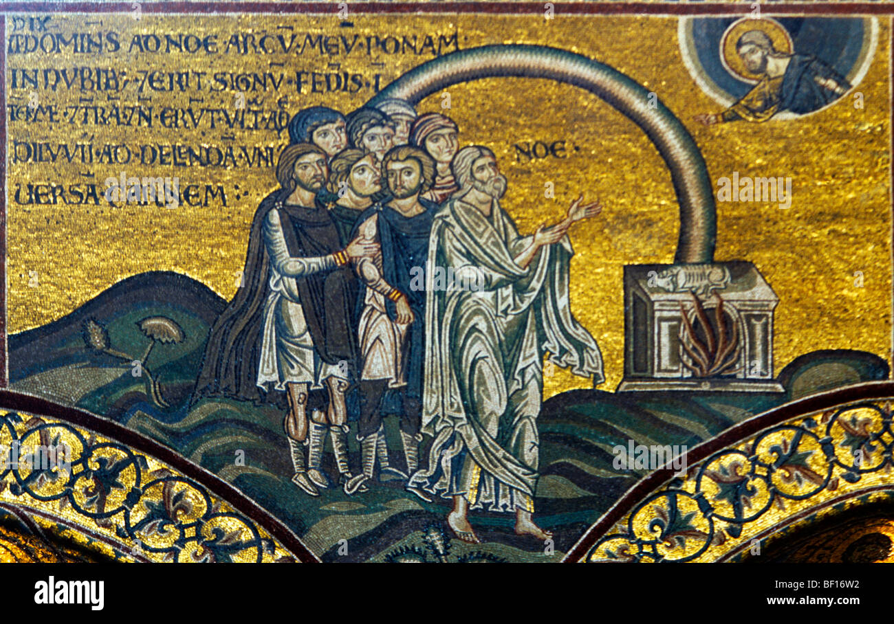 Monreale Sizilien Italien Monreale Kathedrale Mosaik Gott erzählt Noah eine Arche zu bauen Stockfoto