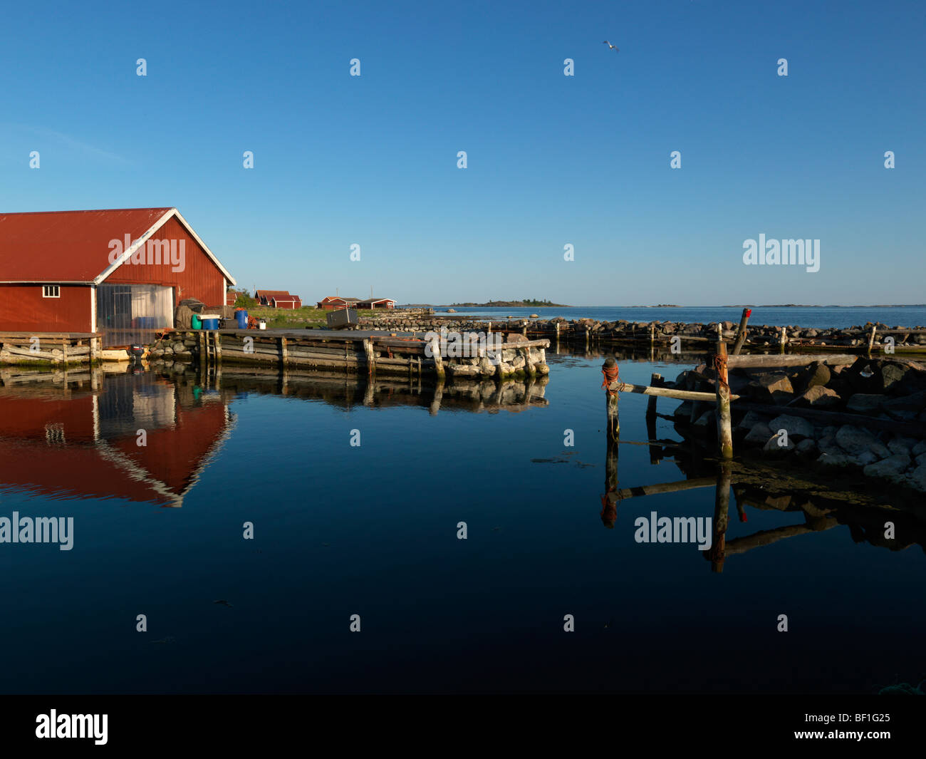 Ein Bootshaus, Västervik, Småland, Schweden. Stockfoto