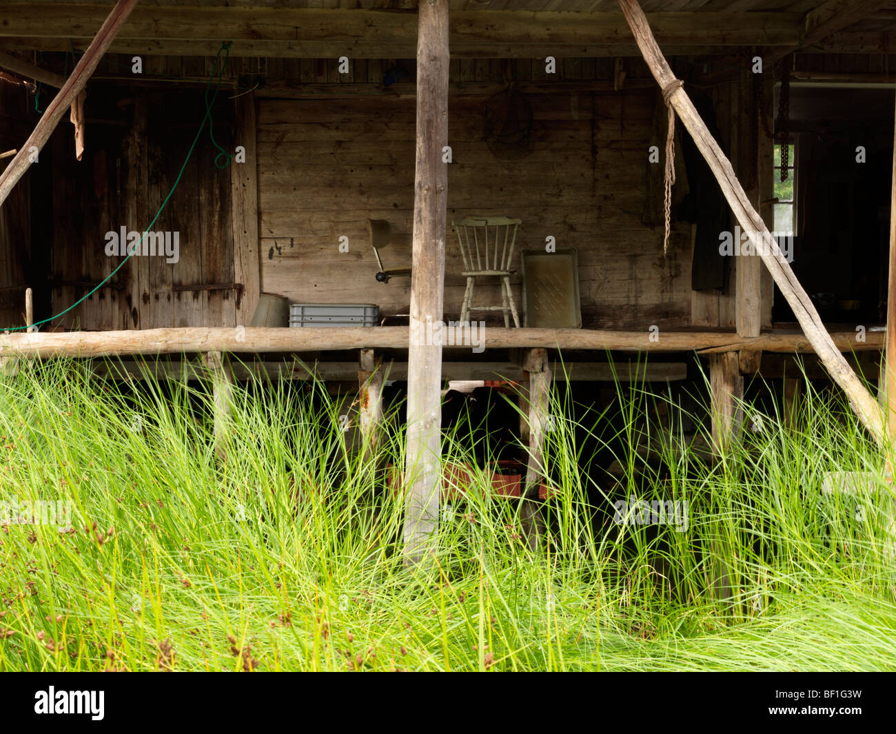 Bootshaus und Workshop, Småland, Schweden. Stockfoto