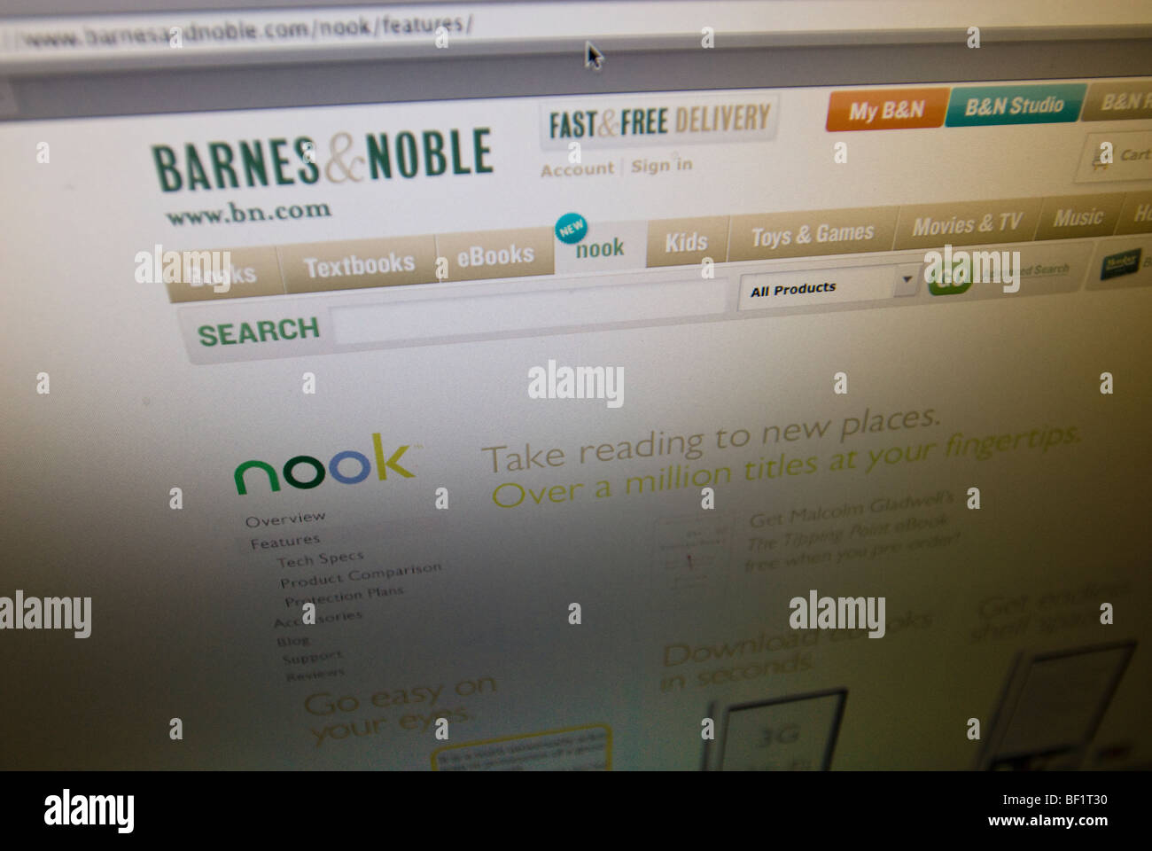 Die Barnes & Noble-Website fördert die Nook Ebook reader Stockfoto