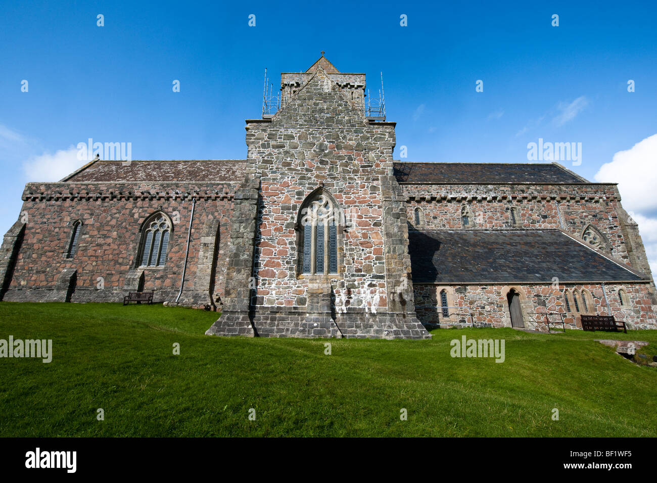 Außenansicht der Iona Abbey auf der Isle of Iona, Schottland Stockfoto
