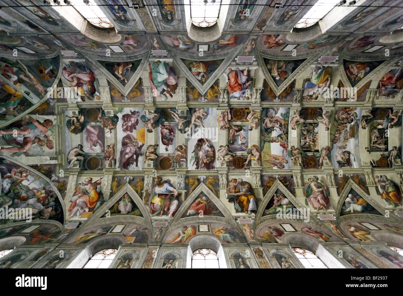 Decke der Sixtinischen Kapelle von Michelangelo, Sixtinische Kapelle, Vatikanische Museen, Vatikanstadt, Rom, Italien Stockfoto