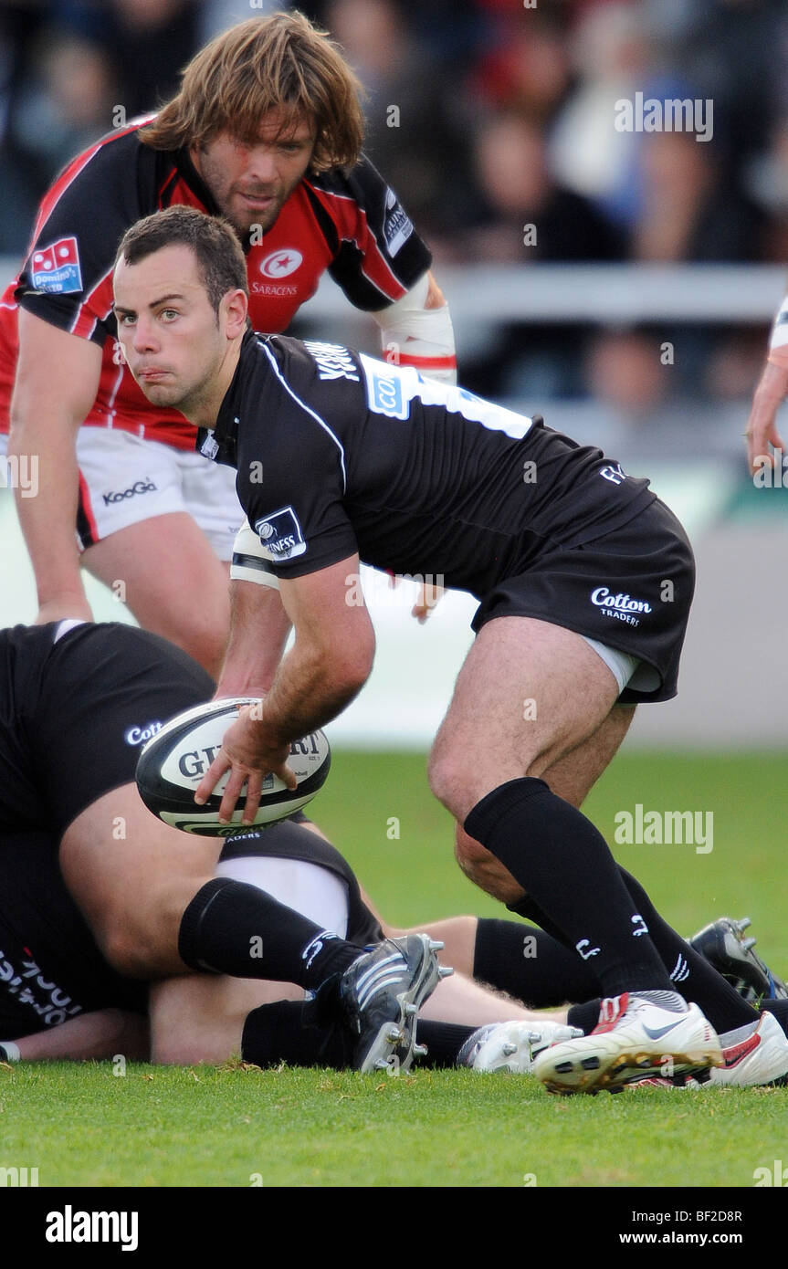 MICKY YOUNG NEWCASTLE FALCONS KINGSTON PARK NEWCASTLE ENGLAND 4. Oktober 2009 Stockfoto