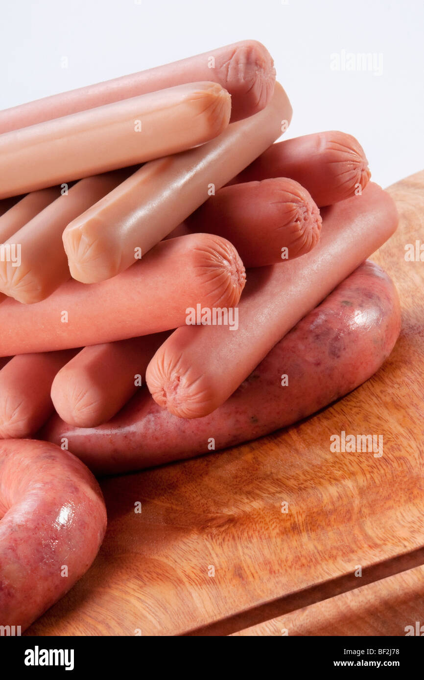 Nahaufnahme von Würstchen und Wurst Stockfoto