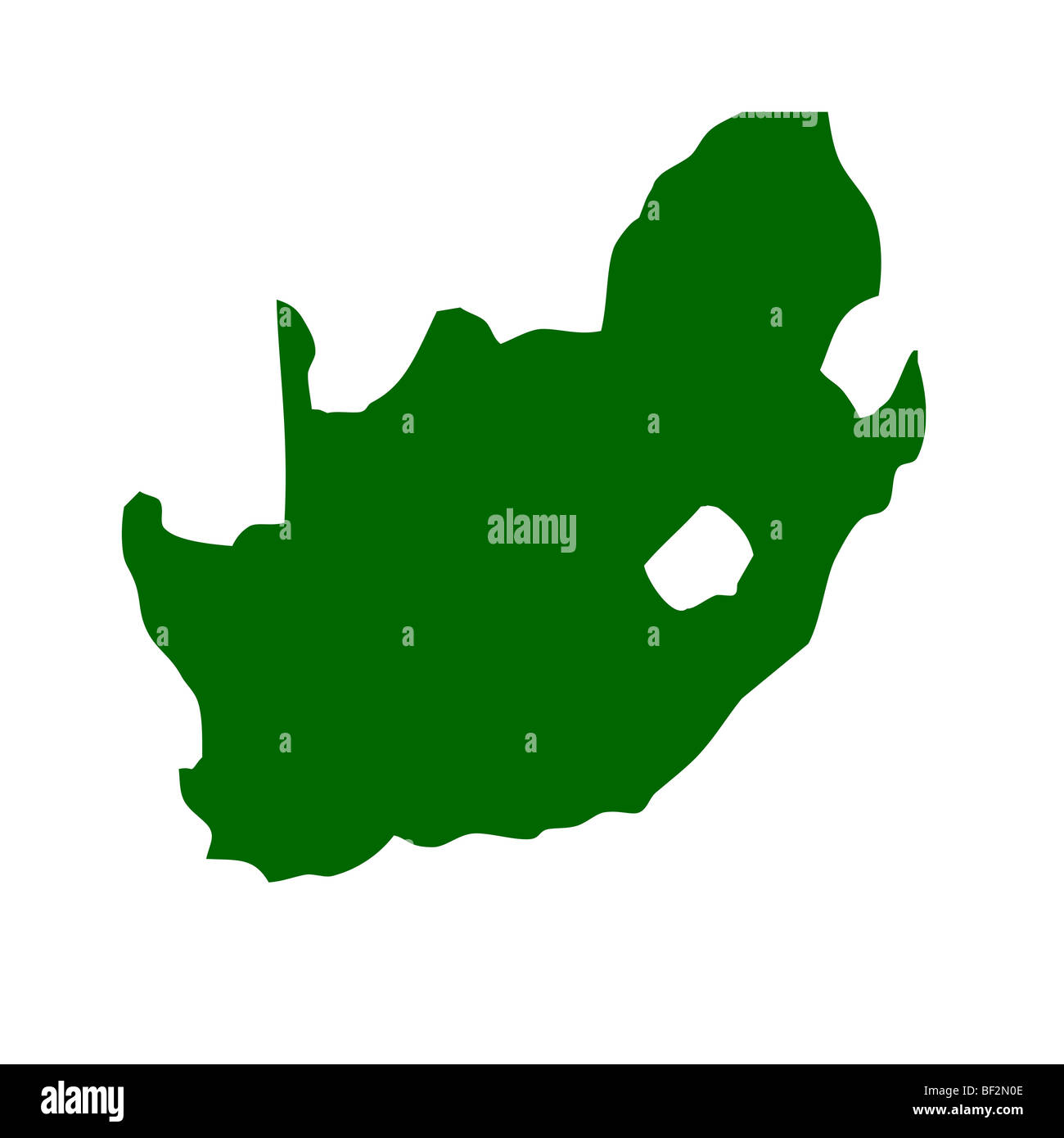 Der Umriß der Republik Südafrika isoliert auf weißem Hintergrund mit Beschneidungspfad. Stockfoto