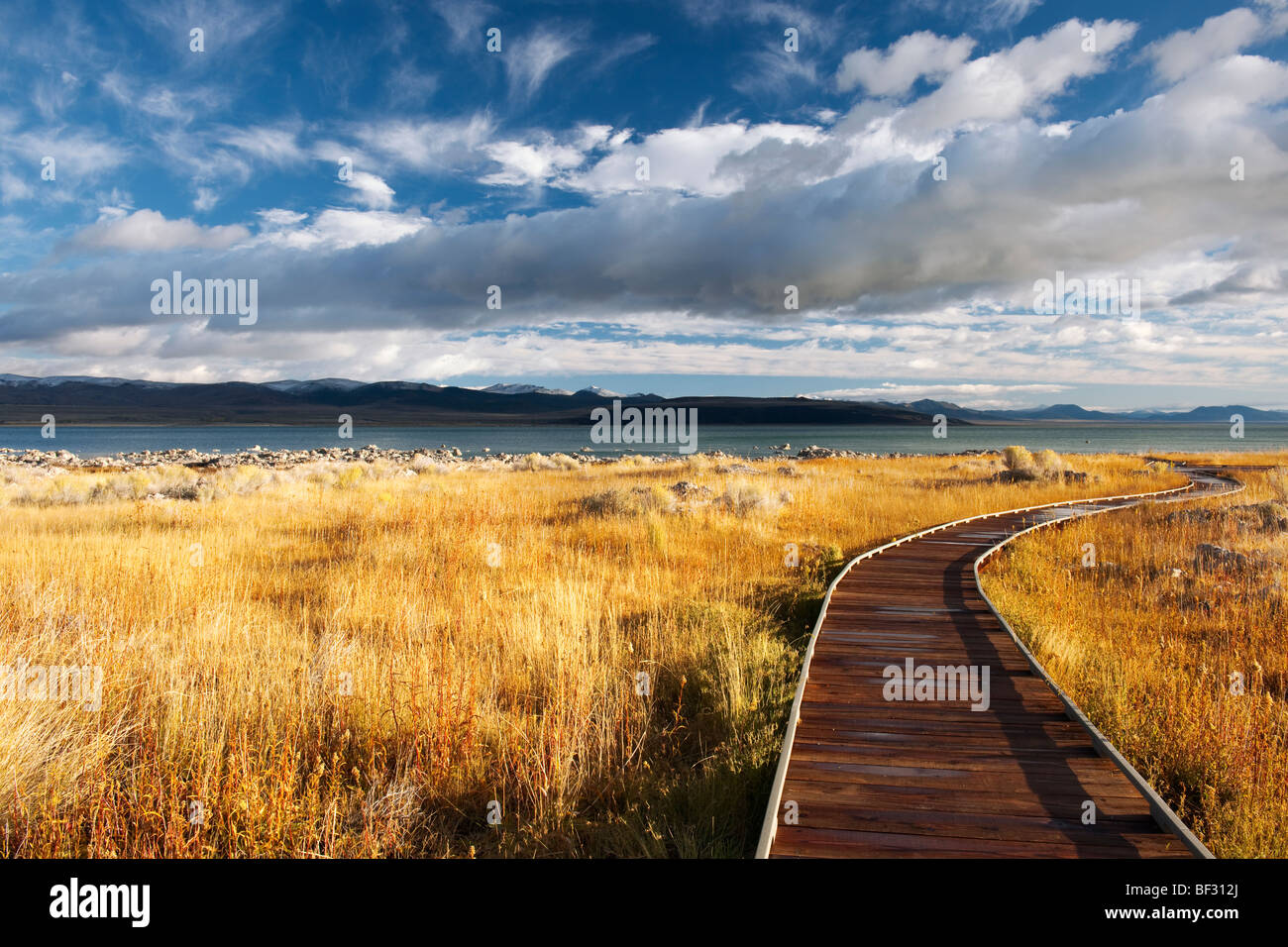 Diese Promenade führt zum kalifornischen Mono Lake Tufa Naturschutzgebiet. Stockfoto