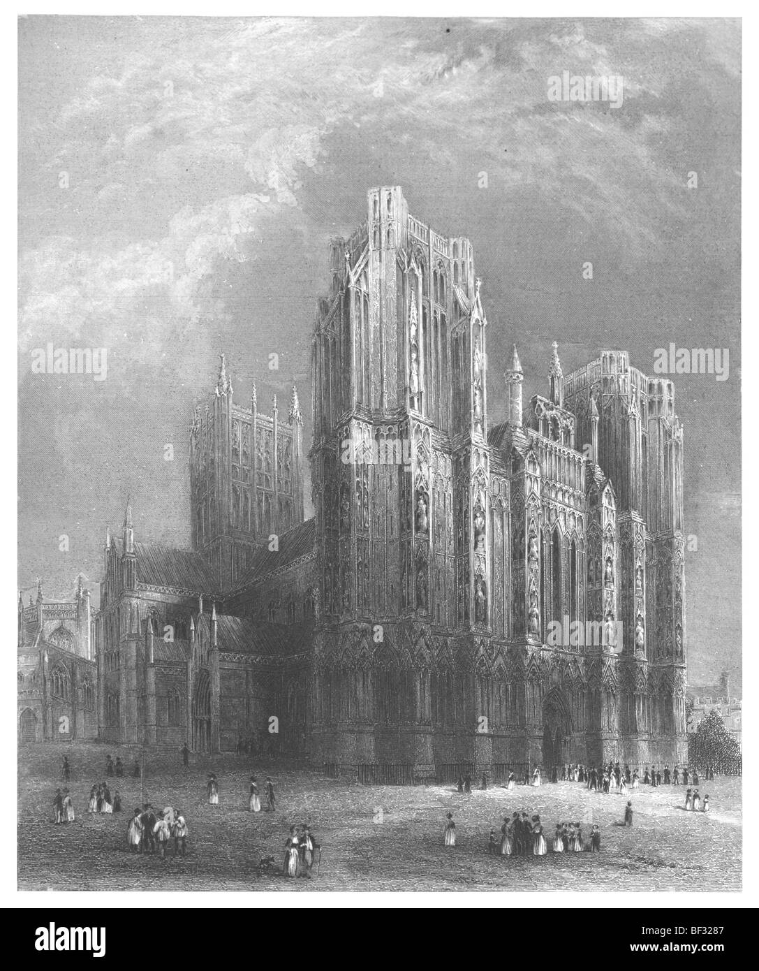 Wells Cathedral, Blick auf die Westfront Stockfoto