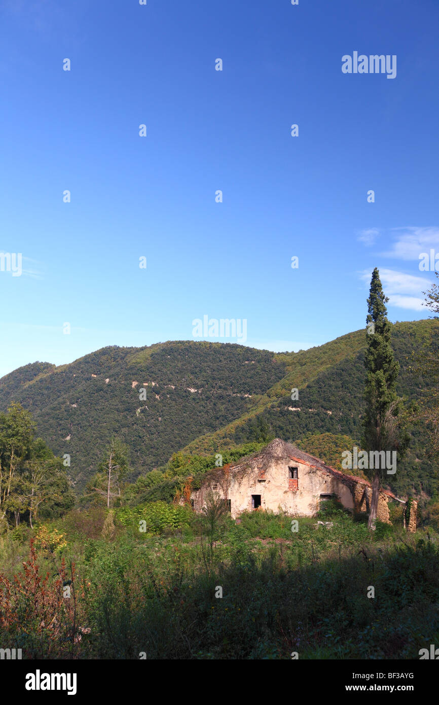 Spanien, Cataluna, Haus Villa Bauernhof alten zerstörten Haus, veraltet und überholt, veraltet, überalterten abgerissen Stockfoto