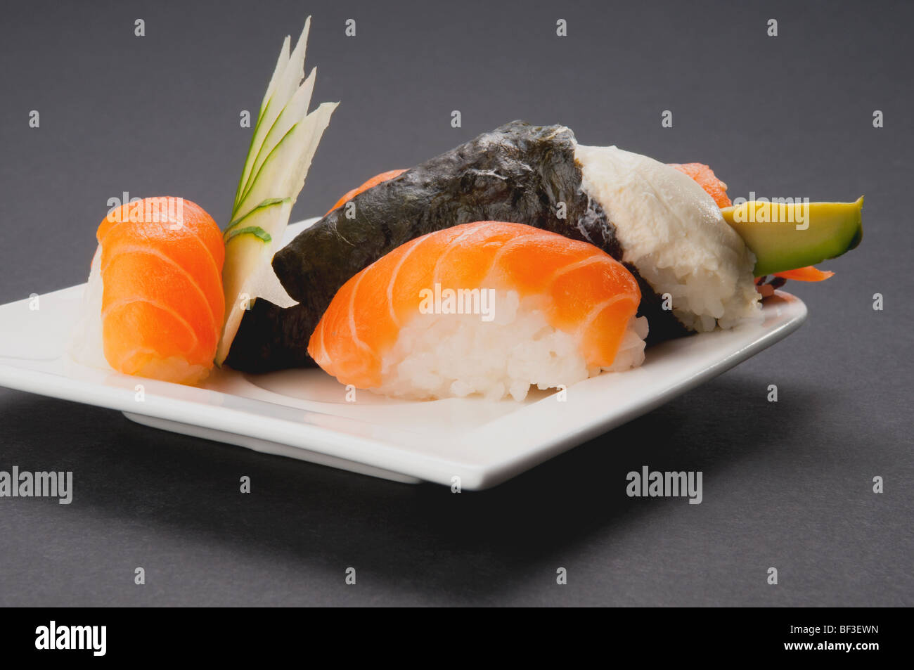 Nahaufnahme von Lachs sushi Stockfoto