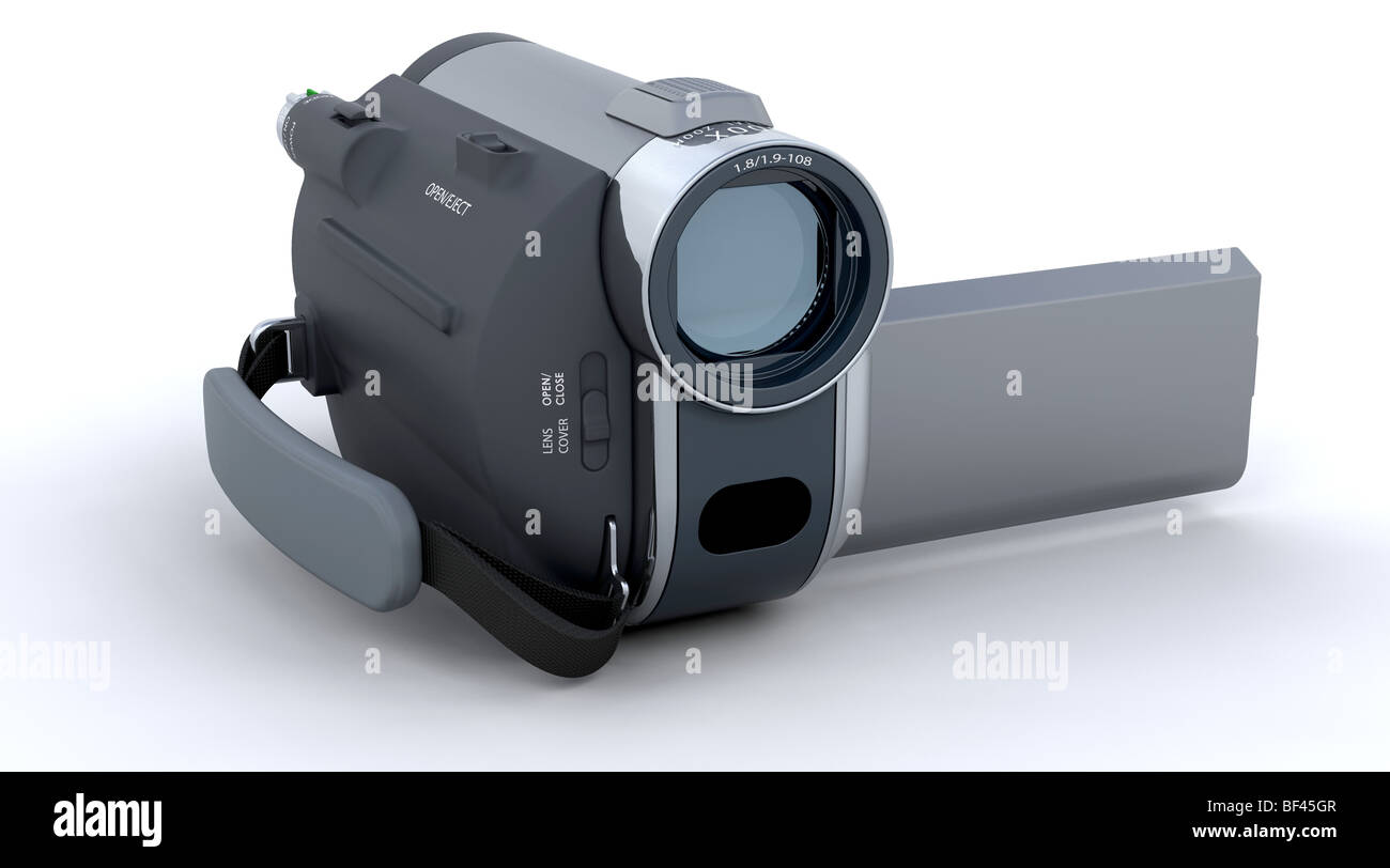 Handliche 3D-Kamera vor einem weißen Hintergrund isoliert Stockfoto