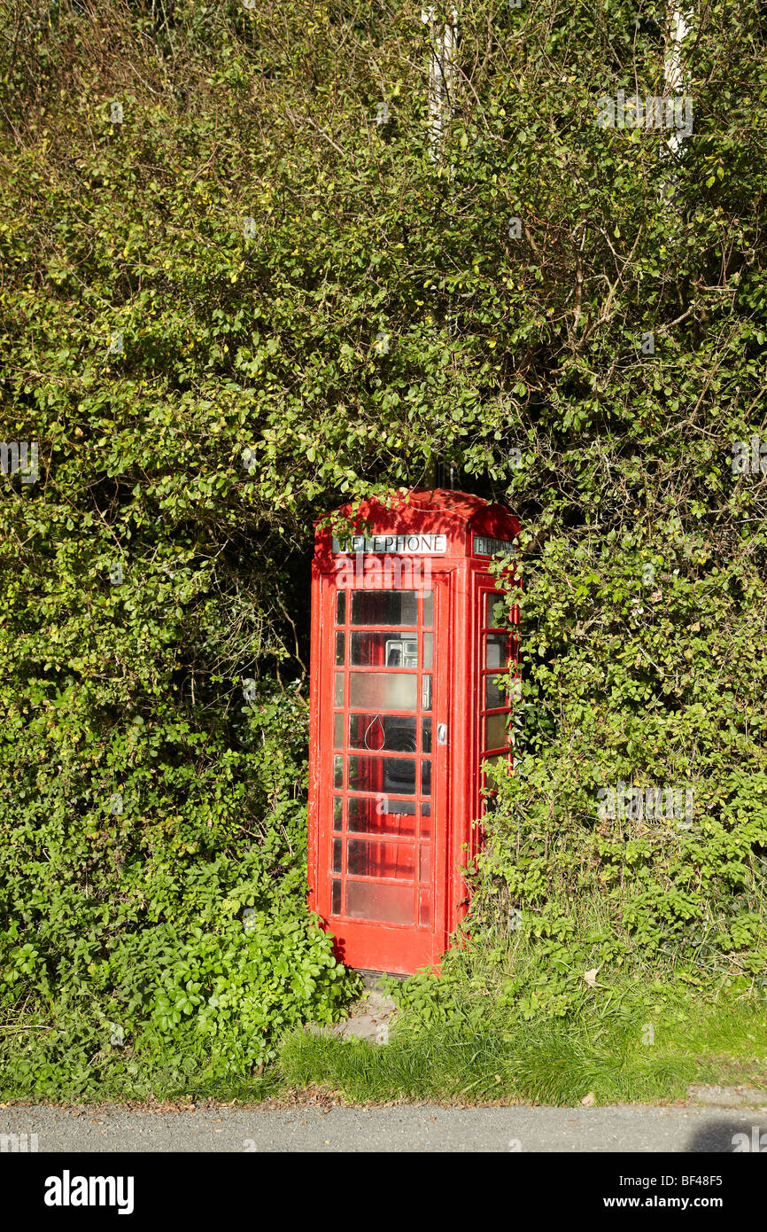 Rote Telefonzelle in Ceredigion, West Wales, UK Stockfoto