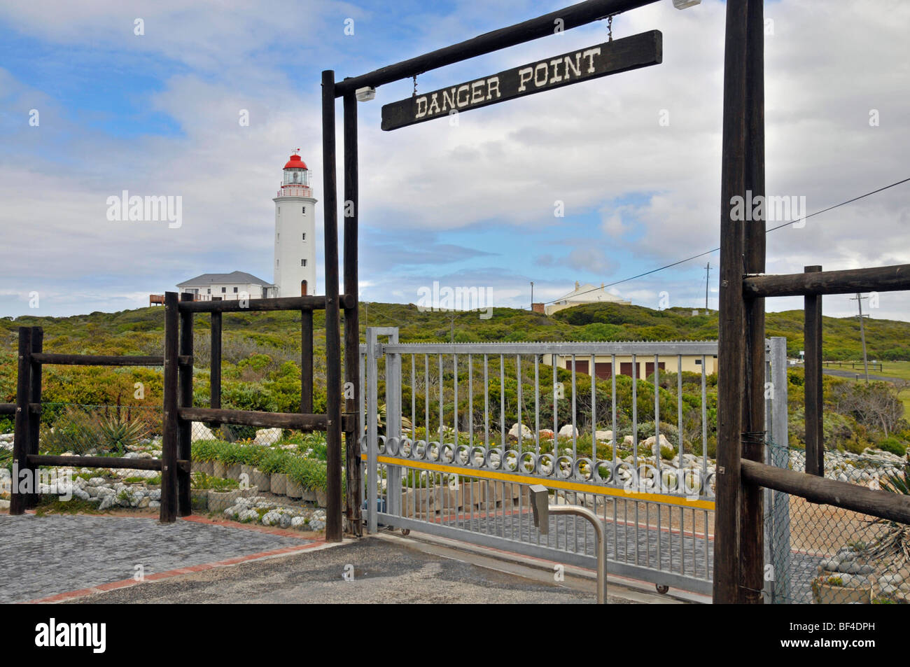 Leuchtturm am Gefahrenstelle, Agulhas National Park, Südafrika, Afrika Stockfoto