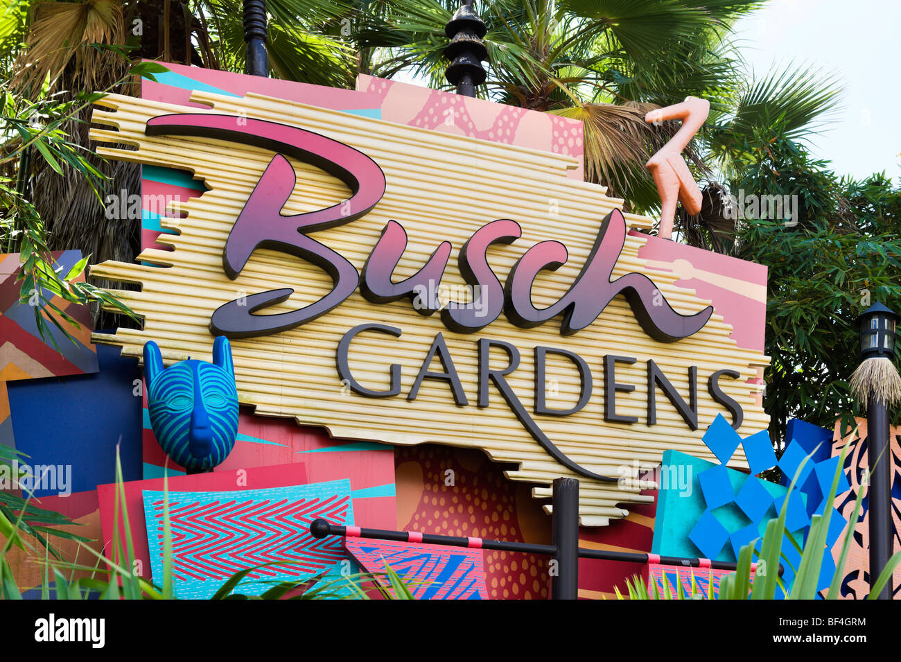Ortseingangsschild zu Busch Gardens in Tampa, Florida, USA Stockfoto