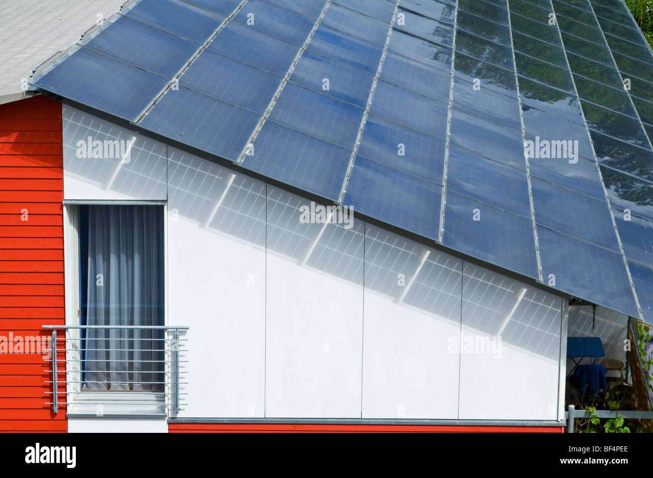 Solardächer, Vauban, Freiburg, Baden-Württemberg, Deutschland, Europa Stockfoto