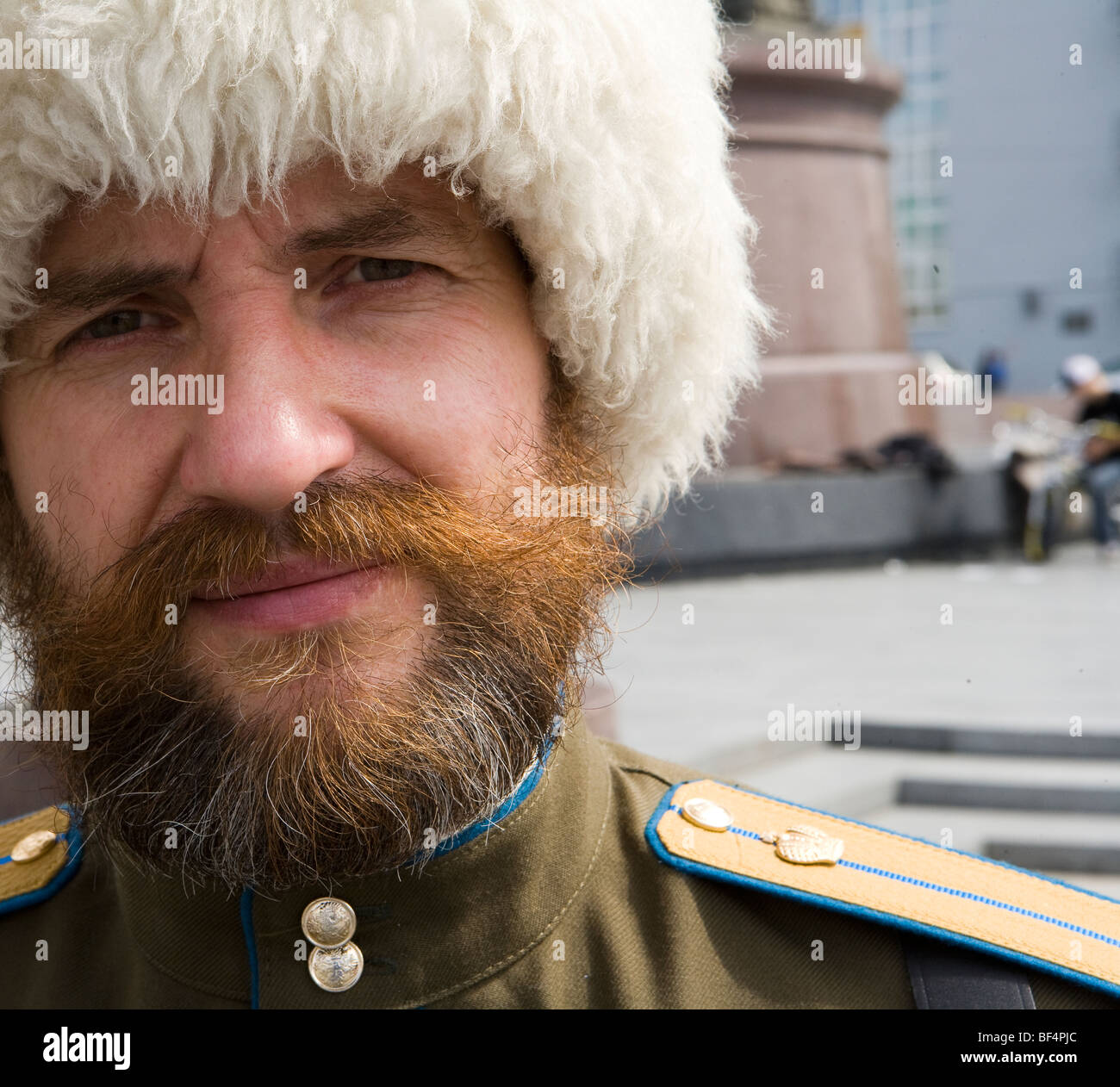 Bärtige männliche russische Nationalisten in Uniform, Nahaufnahme, Porträt, Jekaterinburg, Ural, Russland Stockfoto
