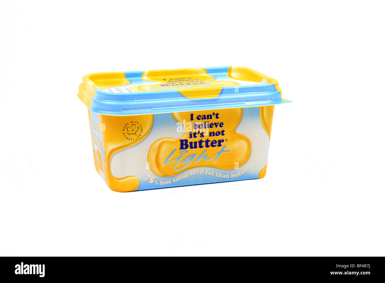 Ich kann nicht glauben, es ist keine Butter Licht verbreiten Container vor einem weißen Hintergrund Stockfoto